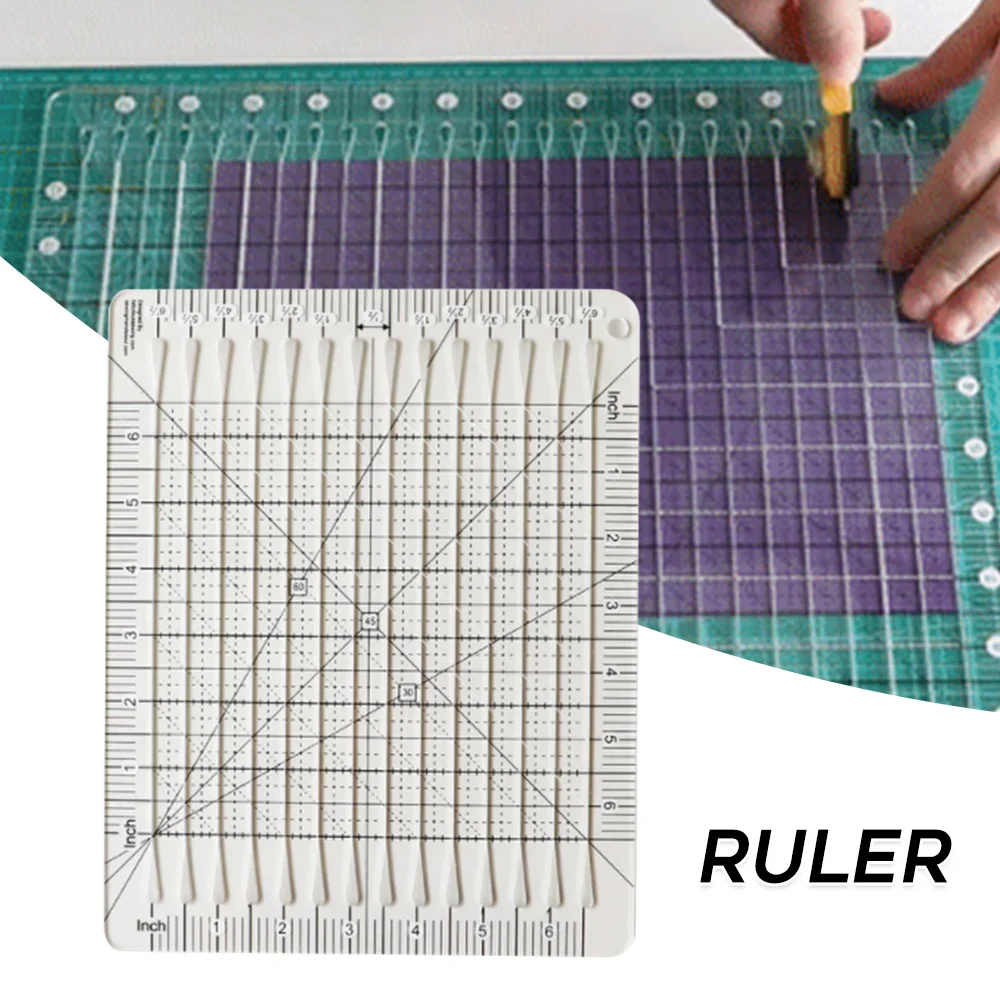 6/12-Inch DIY Handicraft Patch Sewing Template Ruler Transparent Tool Slotting With Grid Thread DIY Clothing Sewing Supplies