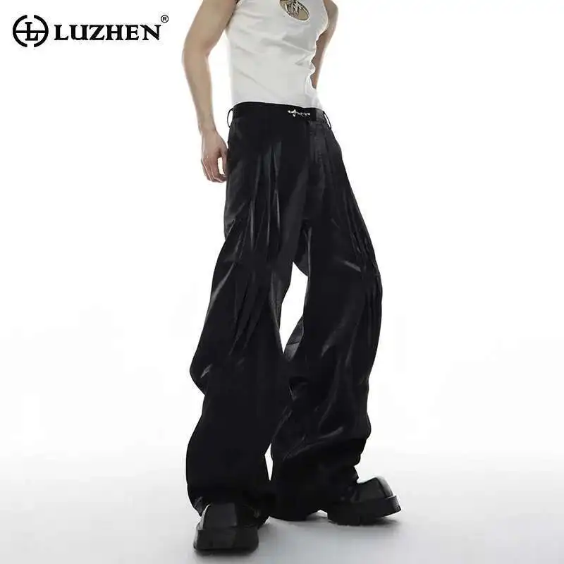 

LUZHEN 2025 New Original Pleated Design Loose Straight Casual Pants Men's Stylish Solid Color Wide Leg Trouser Streetwear LZ9572