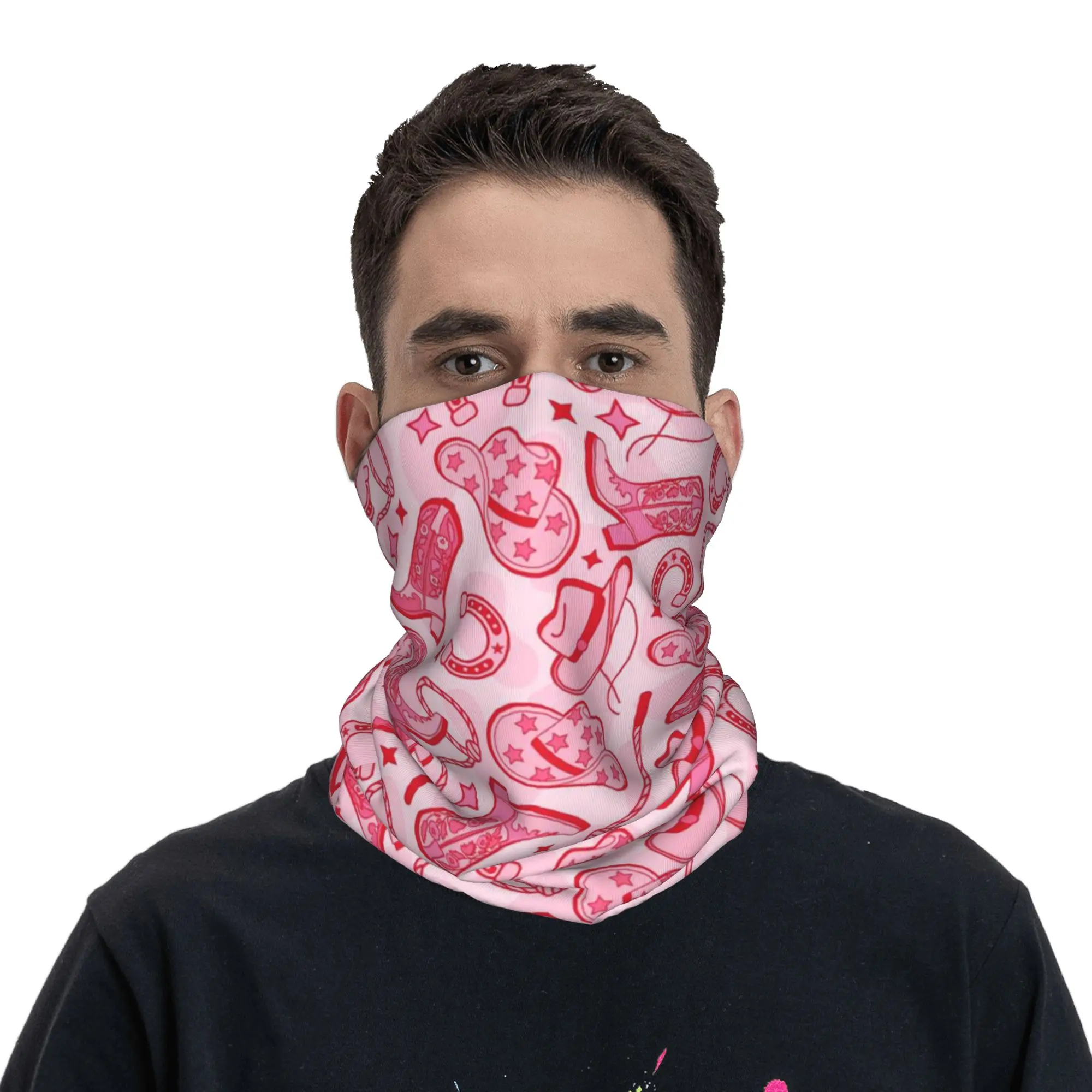 Pink Preppy Stars Cowgirl  Bandana Neck Cover Printed Mask Scarf Balaclava Riding Unisex Adult Windproof