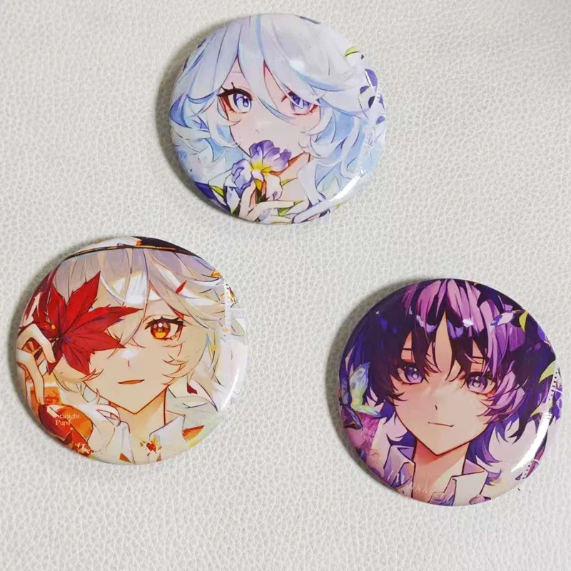 3Pcs/Lot Kaedehara Kazuha Furina de Fontaine Wanderer Vagrant Hat Guy 58mm badge Brooch Pin Cosplay Badge gift