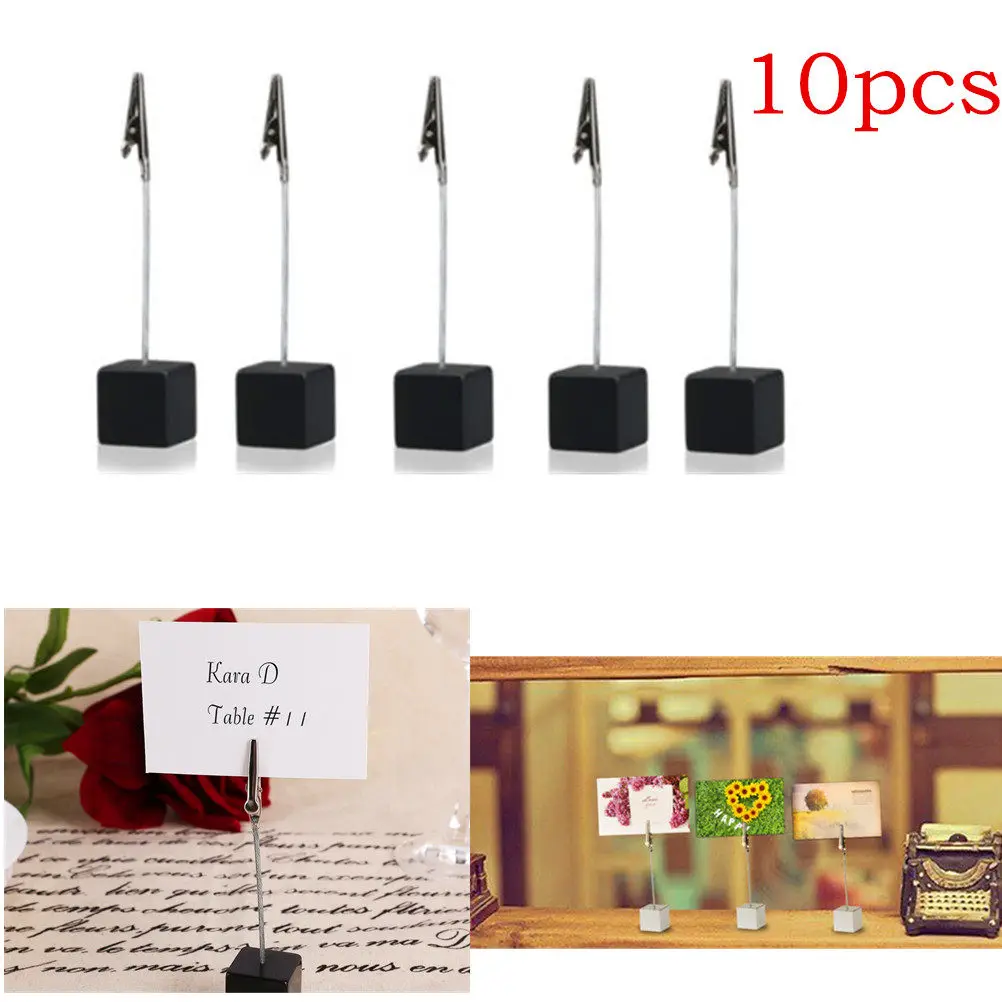 10pcs Black Stainless Steel Note Clips – Translucent Cube Memo Holders (0.4x2.4cm, 11.7cm Tall) for Office & Home