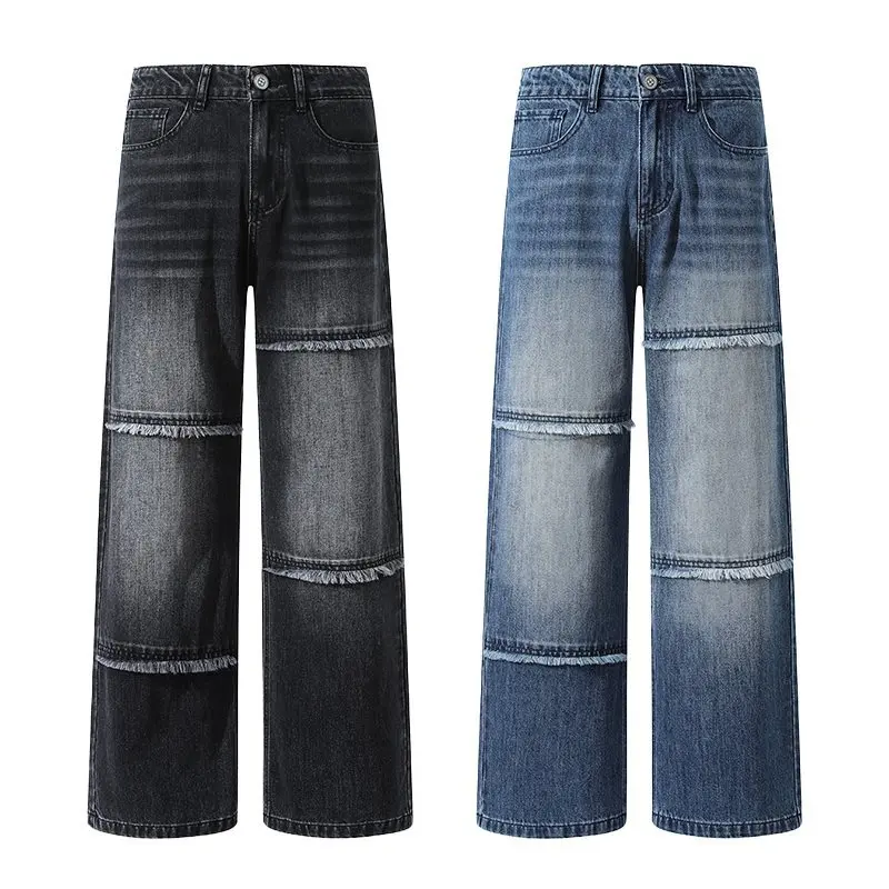 

Men's Straight Leg Loose Wide Leg Jeans Deep Frayed Hem American High Street Sle Spring Autumn New Arrival Casual Pants