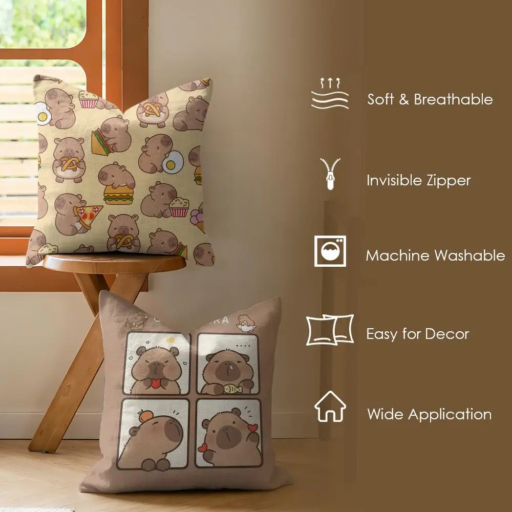 Cute Capybara Cartoon Cushion Cover Soft Short Plush Pillow Cover Smooth Cozy Texture Aesthetic Cushion Case Home Decor