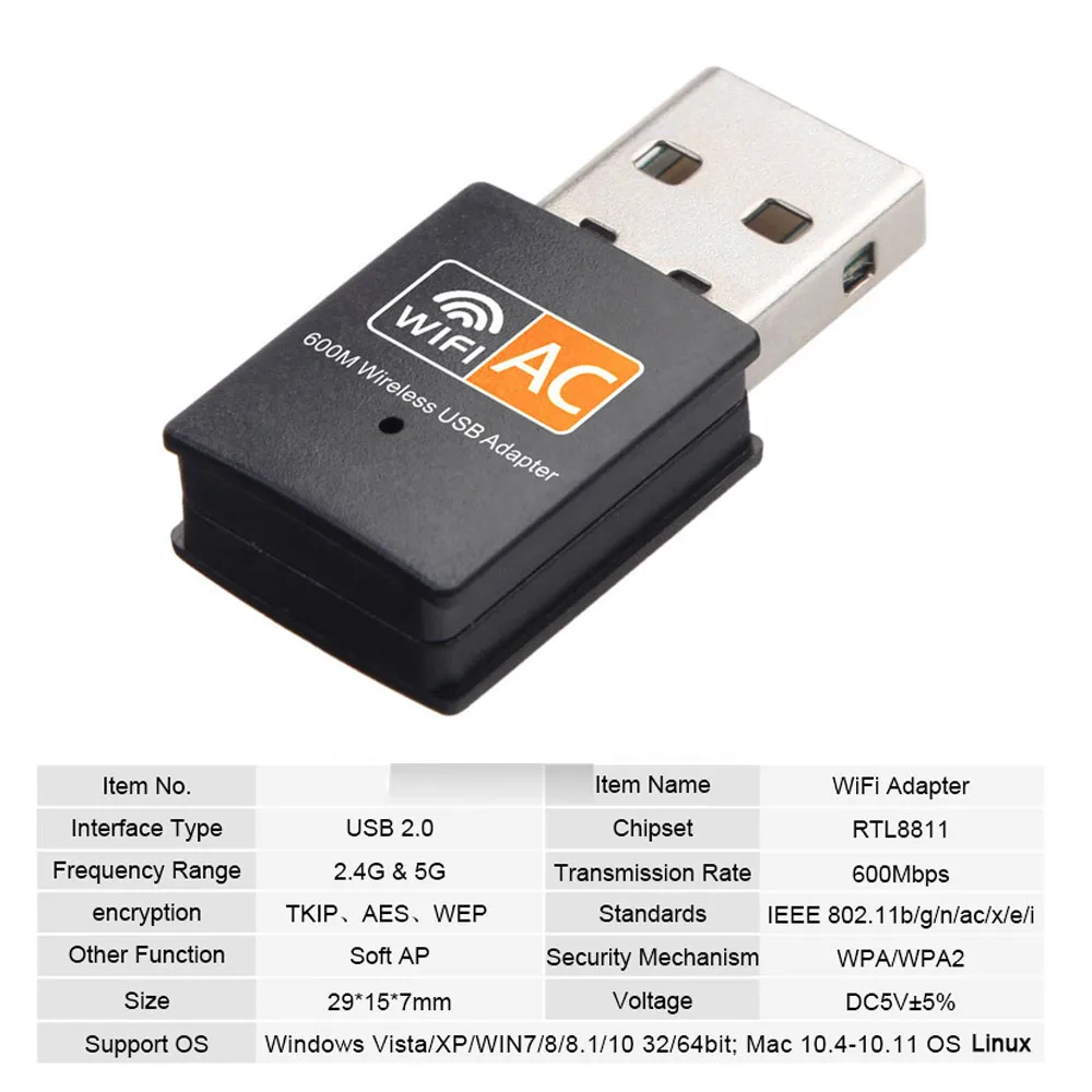 600Mbps Dual Band USB WiFi Dongle 2.4G 5GHz AC Wireless Network Adapter 802.11ac Mini WiFi Receiver For Desktop Laptop PC view 5