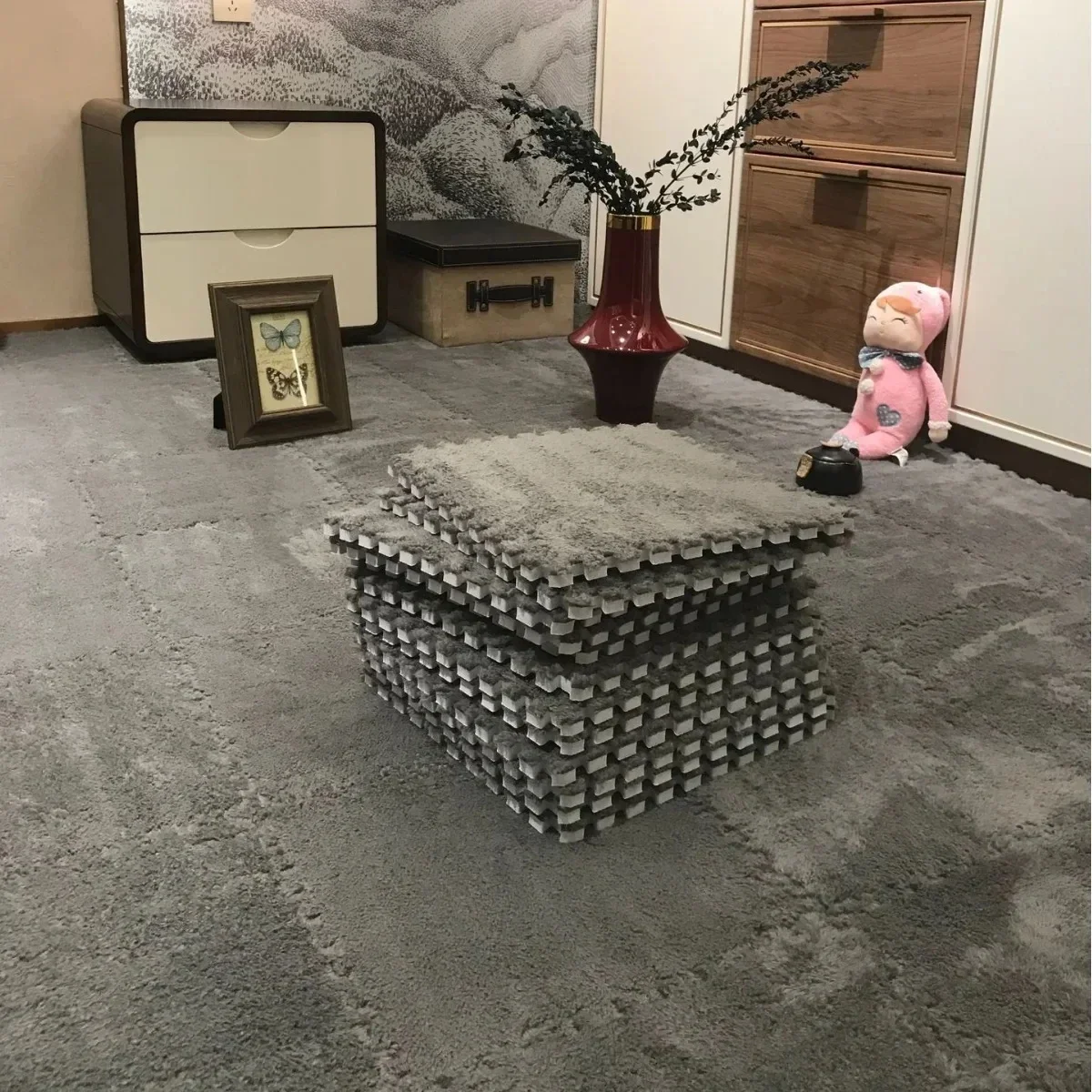 30x30cm pluche puzzel schuim vloermat creatieve mode tapijt vierkant in elkaar grijpende tapijt pluizige karpetten