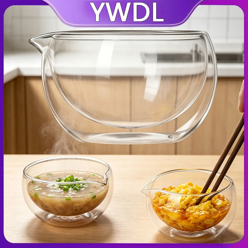 Tazón de Vidrio de Borosilicato de Doble Pared YWDL con Boquilla, Tazón para Mezclar Ensaladas, Tazón de Preparación para Cocina, para Batir Huevos, Hornear y Servir