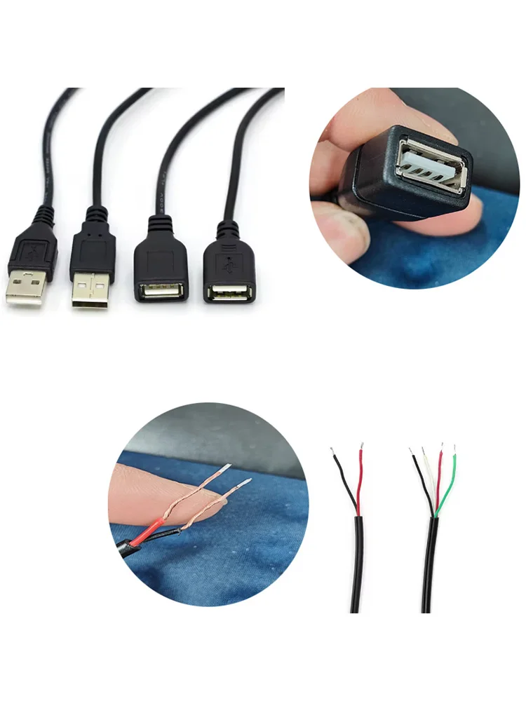 Câble de chargement USB à tête mâle unique en cuivre, câble de données à quatre cœurs, câble de connexion USB, câble d'alimentation en étain, câble d'extension