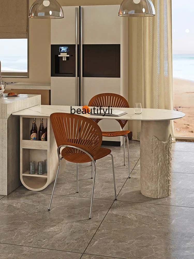 

zqxLight Luxury Kitchen Island Dining Table Integrated High-End Simple Stone Plate Dining Table Italian Light Luxury Bar Counter