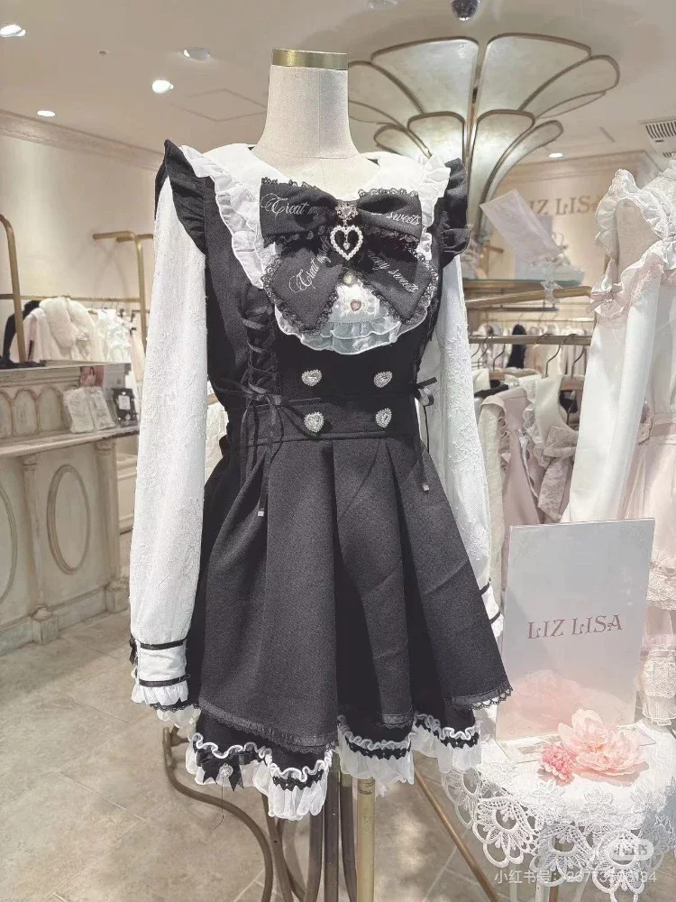 Japanese Y2 Aesthetics Vintage Bow Dress Shorts Set Women Gothic Lolita Style Long Sleeve Shirt Dress Elegant Party Dress Suits