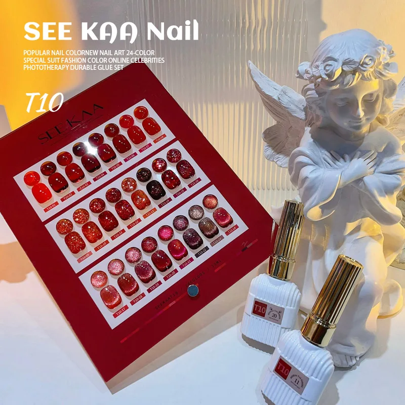 SEEKAA 24 colori Capodanno Serie Rossa Set gel per unghie Nail salon 2024 Nuova vendita calda Gel UV non tossico Kit per nail art di moda all'ingrosso