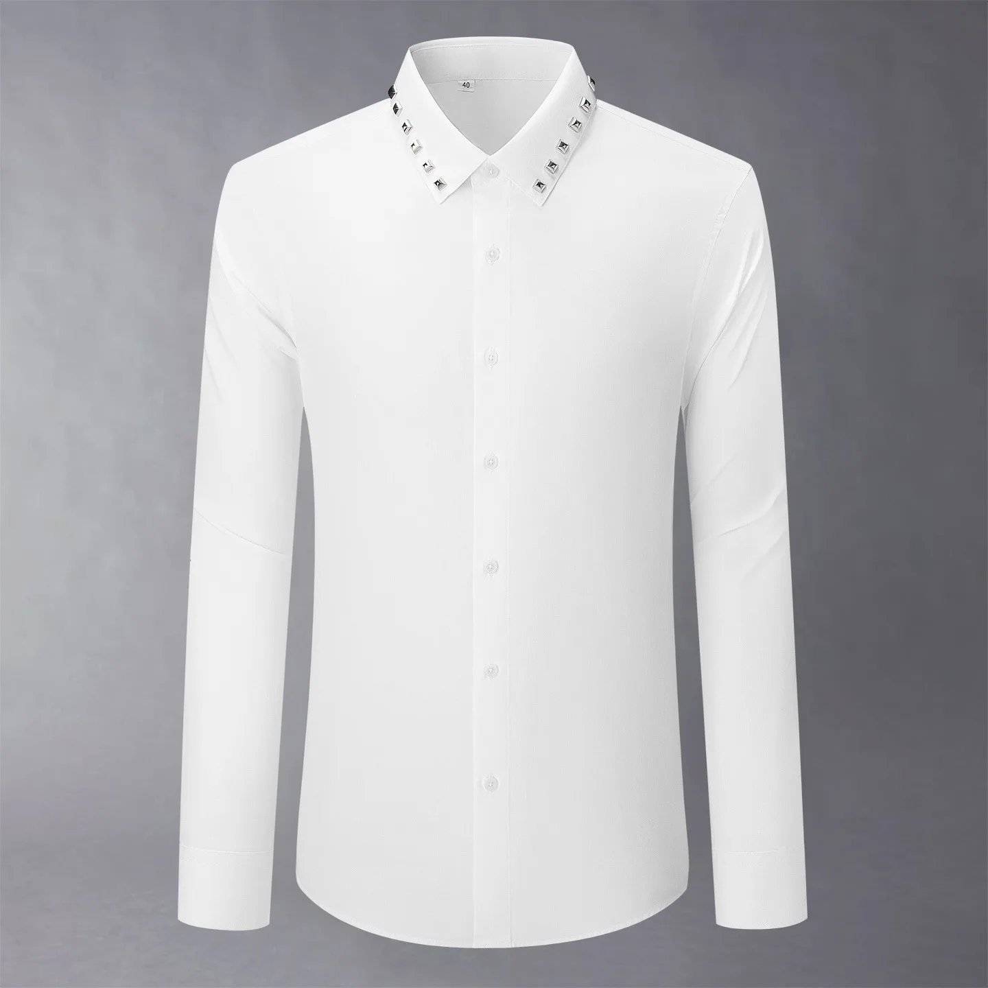 Luxury Metal Rivet Business Casual Shirt Men's Slim Fit Long Sleeved Shirt Nightclub Social Stage Performance Shirts Streetwear