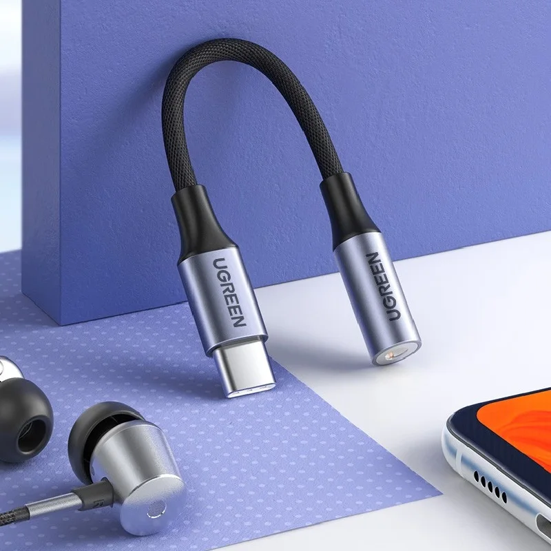 Ugreen Type C 3.5 Jack Earphone Cable USB C إلى 3.5mm AUX محول سماعات الرأس