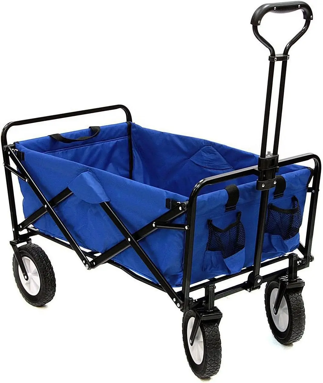 

Heavy Duty Steel Frame Collapsible Folding 150 Pound Capacity Outdoor Camping Garden Utility Wagon Yard Cart, Blue