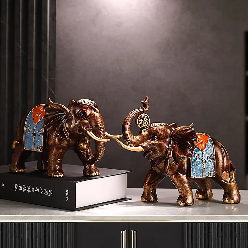 

CLL imitation copper lucky elephant ornament, a pair of new home gifts, office room entrance wine cabinet