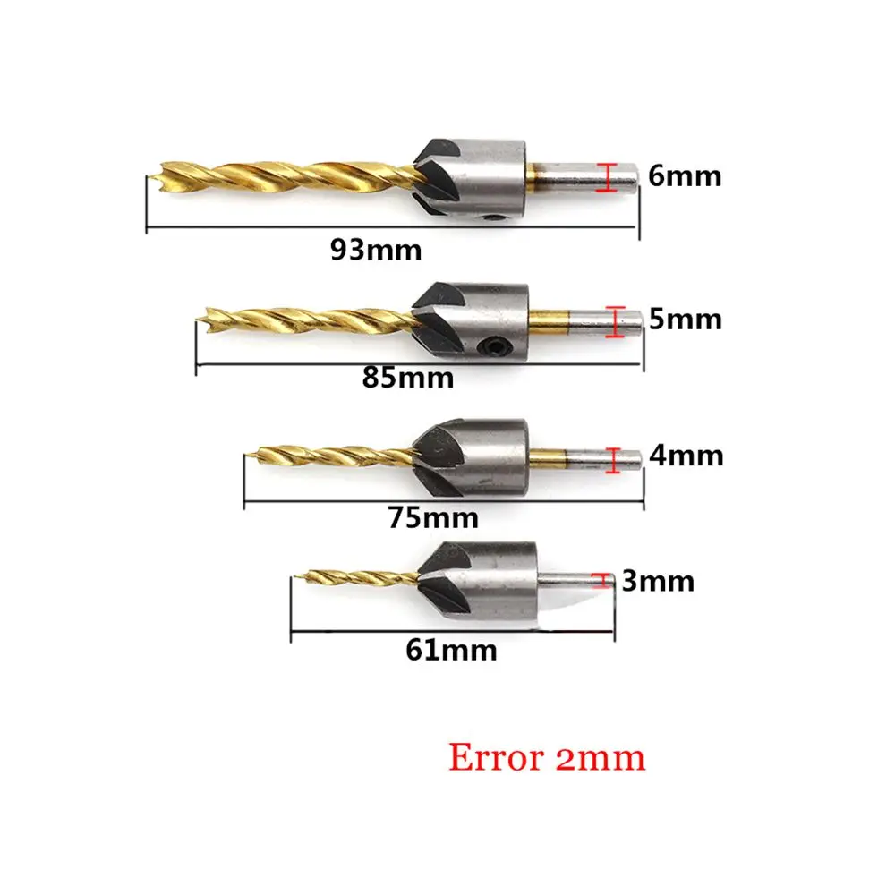 Perceuse à bois en acier HSS, ensemble de perceuse à évier à seau en acier, perceuse à scie cloche, 5 cannelures, 3mm-6mm, 4 pièces