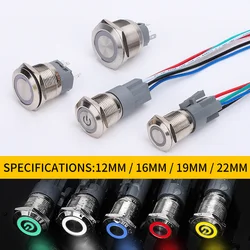 Metal Push Button Switch Waterproof LED 12/16/19/22mm Light Momentary Self-locking Automatic Reset Power Symbol Button with