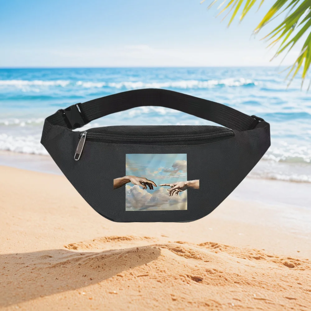 Two Hands Reaching Across Clouds Artistic Painting Waist Backpack Crossbody Chest Bag Street Casual Sporty Fashionable Simple Un