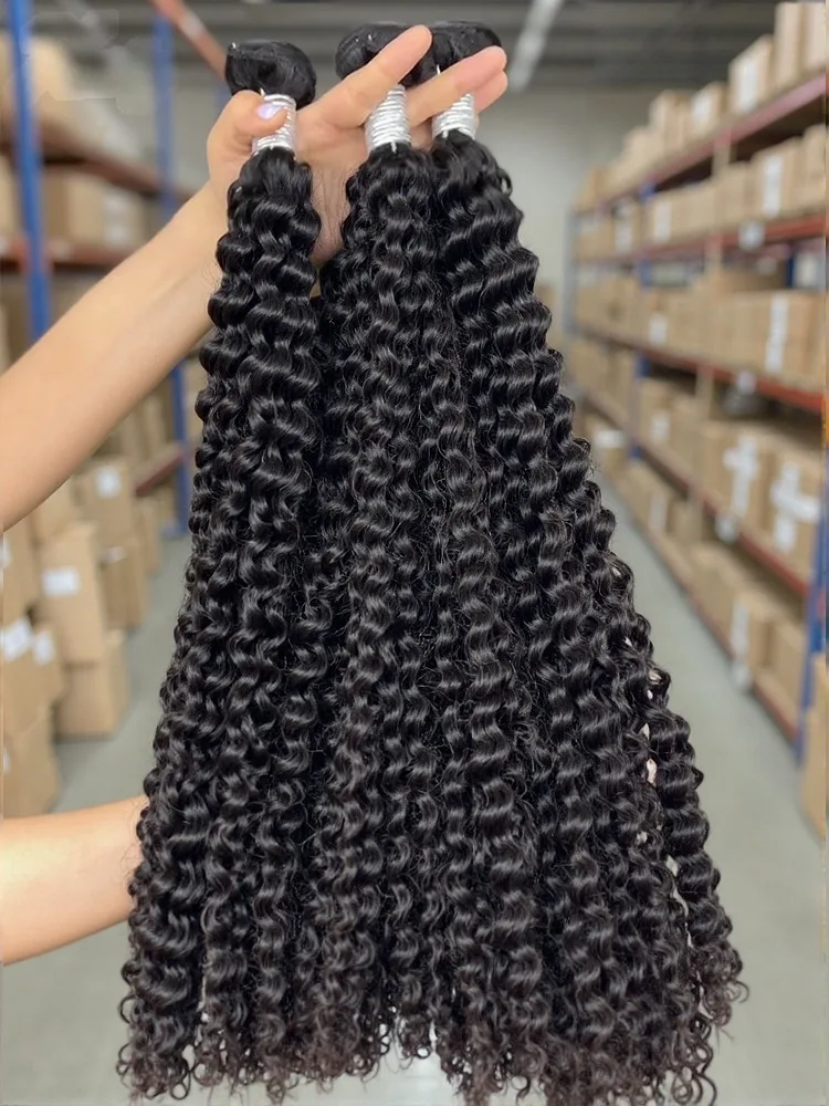 

30 Inch Deep Wave Curly Peruvian Raw Virgin Human Hair Bundles 3/4 Pcs Remy Hair Weave Sew In Hair Extensions For Women