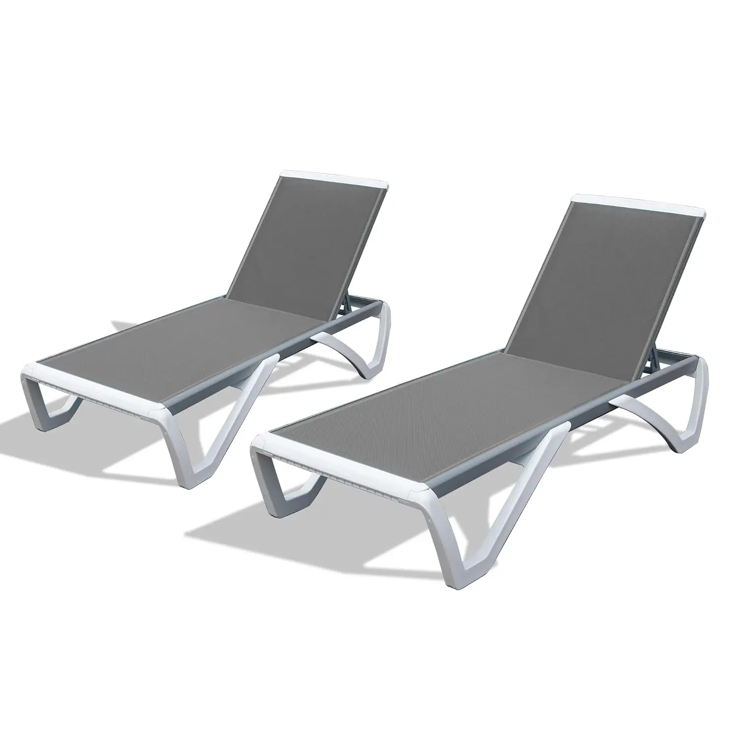 Adjustable Patio Chaise Lounge Set of 2, Stackable Aluminum Outdoor Pool Lounger for Beach Yard Balcony, Grey, Customized