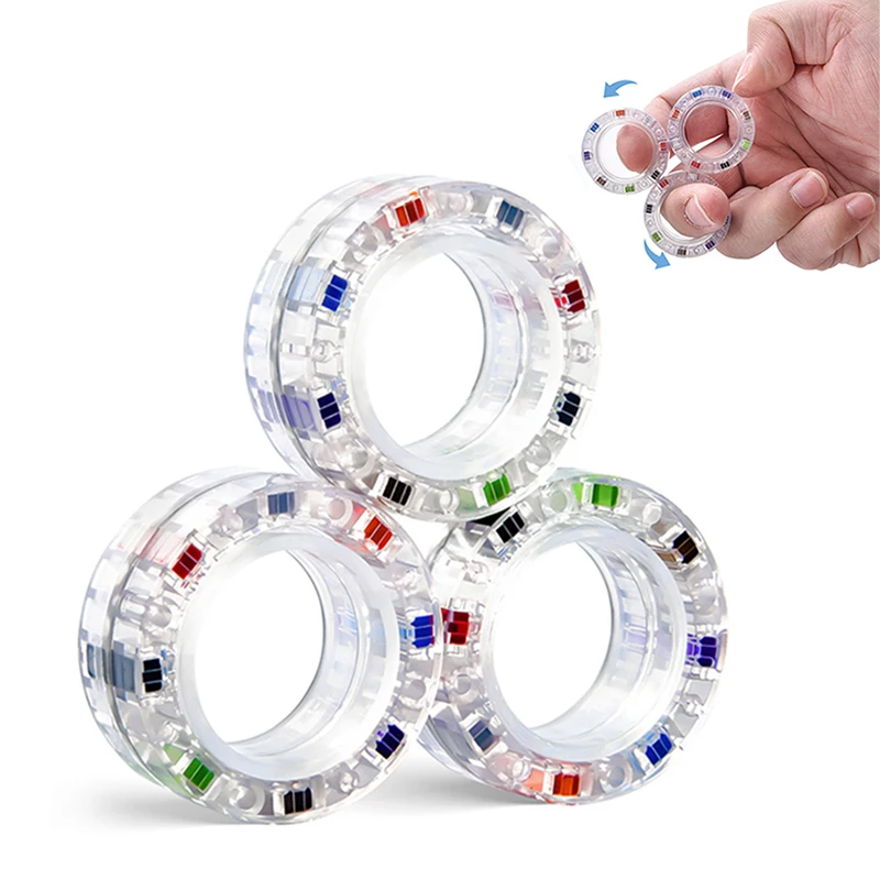 Anneau magnétique Transparent lumineux pour soulager le Stress, jouet Anti-anxiété, 3 pièces, anneaux rotatifs pour adultes et enfants