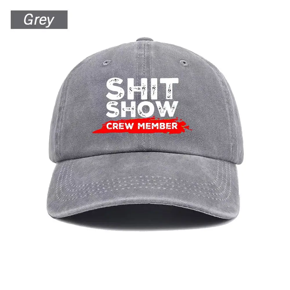 Vintage Washed Baseball Cap Shit Show Crew Member Print Graphic Unisex Streetwear Casual Trucker Style Summer Cotton Sun Hat