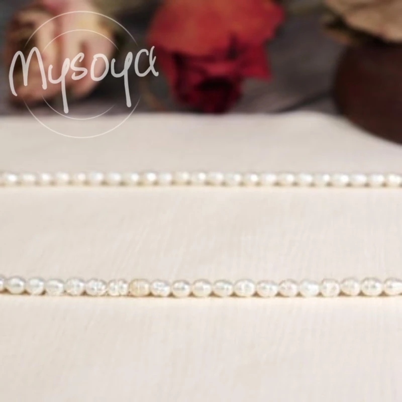 

MYSOYA White Rice-shaped Baroque Freshwater Pearl Necklace 3-4mm With Gift Box For Her/Him Birthday/WeddIng/Christmas/New Year