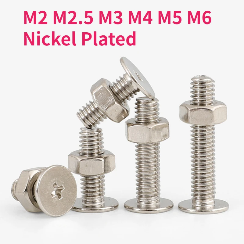 CM M2 M2.5 M3 M4 M5 M6 Nickel Plated Steel Cross Phillips Ultra Thin Low Flat Wafer Head Bolt Screw And Hex Nut Combination Set