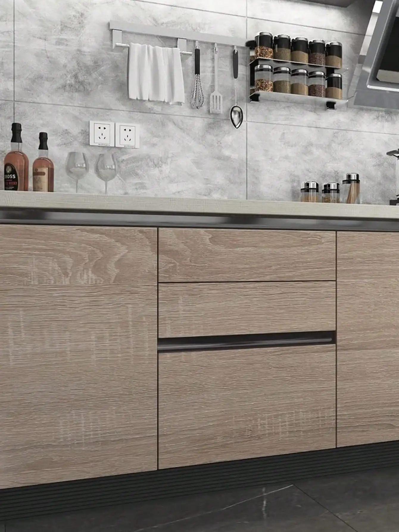 1pc Pvc Oil-proof Marble Wood Grain Stickers Self-adhesive Wallpaper for Kitchen Countertop Cabinet Desktop Cabinet Wall Sticker