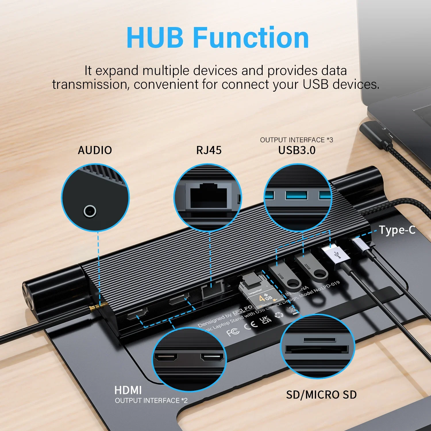 Imagem -04 - Suporte para Laptop de Alumínio com Usb-c Docking Station Dual Hdmi Splitter Monitores para Macbook Huawei Xiaomi Suporte para Tablet Mesa Dobrável