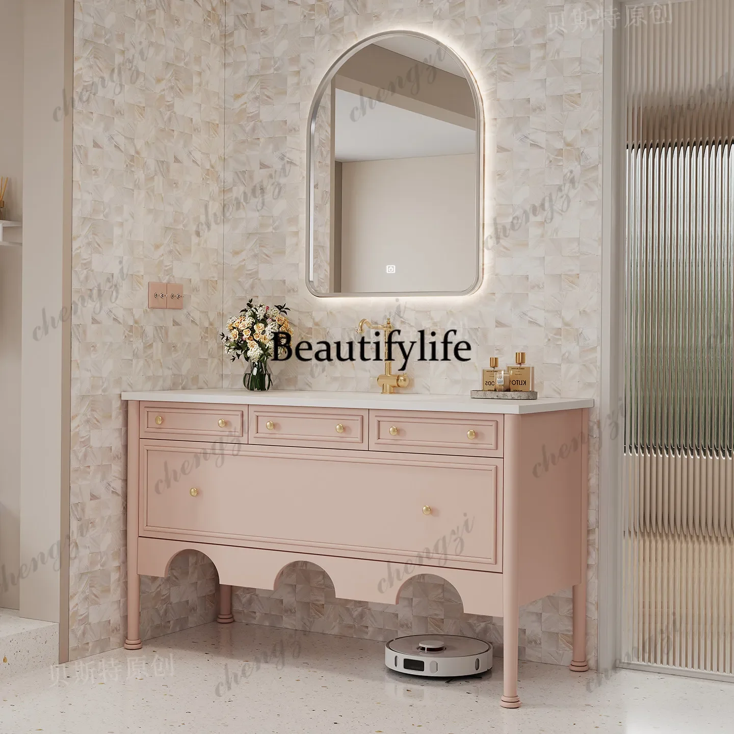 French oak bathroom cabinet combination bathroom floor slate hot bending integrated wash basin washstand p189