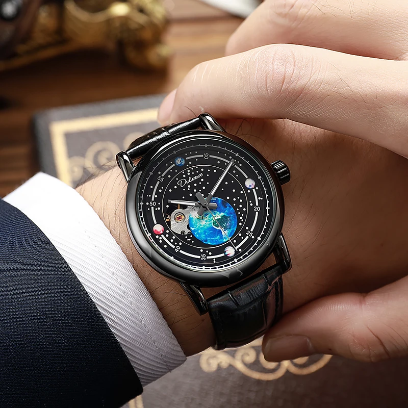 

DULUNWE New Starry Sea Automatic Mechanical Watch Waterproof Luminous Function Men's Hollow Mechanical Watch