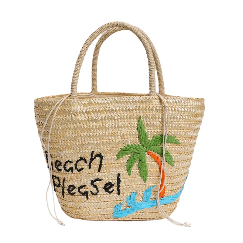 

Seaside Embroidered Woven Bag, Summer Handheld One Shoulder Beach Bag, Fashionable Large Capacity Vacation Straw Woven B