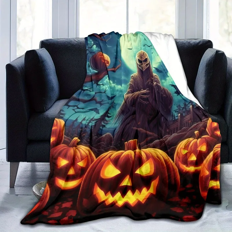 Flannel Fleece Bed Blanket with Pumpkin Bare Tree Bats Moon Halloween Blanket for Bed Office Nap Couch  All Seasons Blankets