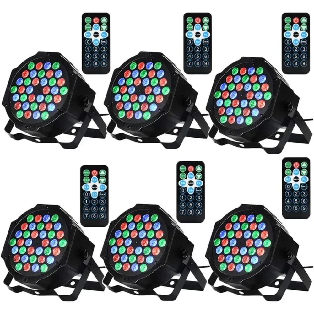 Dj Lights, 6 Pack 36 LED Lights Stage Lights with Sound Activated Remote Control Stage Lighting for Wedding Club Music Show