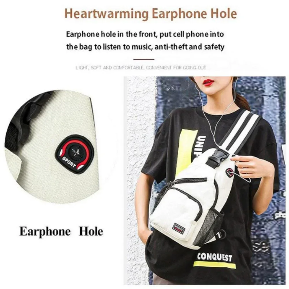 Messenger Shoulder Multi-functional Backpack Chest Bag Travel Backpack with Headphone Hole for Men and Women