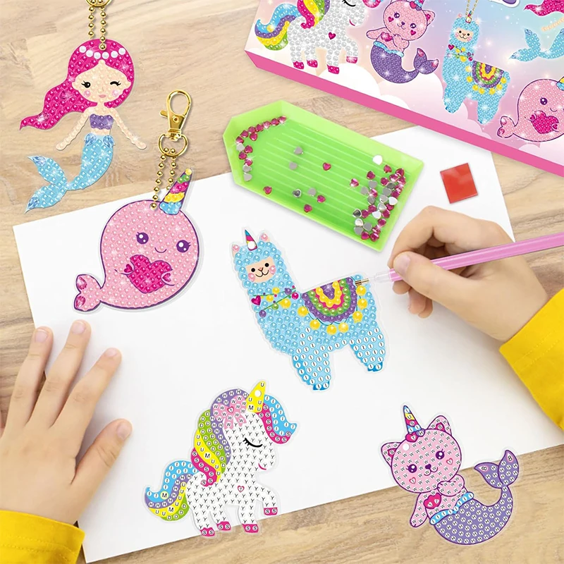 Art and Crafts for Kids Diamond Gem Art Kids Double Sided 5D Gem Key Chain Making Kit Birthday Gifts Christmas Stocking Stuffers