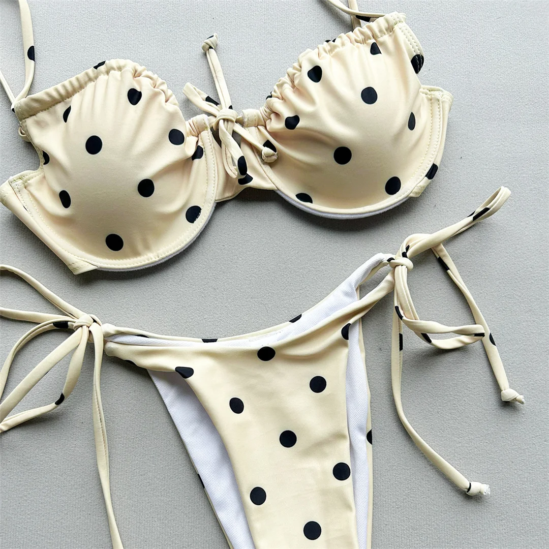 Polka Dot Bikini mit Bügel, Damen-Badeanzug, zweiteiliges Bikini-Set, mit Trägern, gepolstert, Badebekleidung, Badeanzug, Modell V8465. – Detail 8