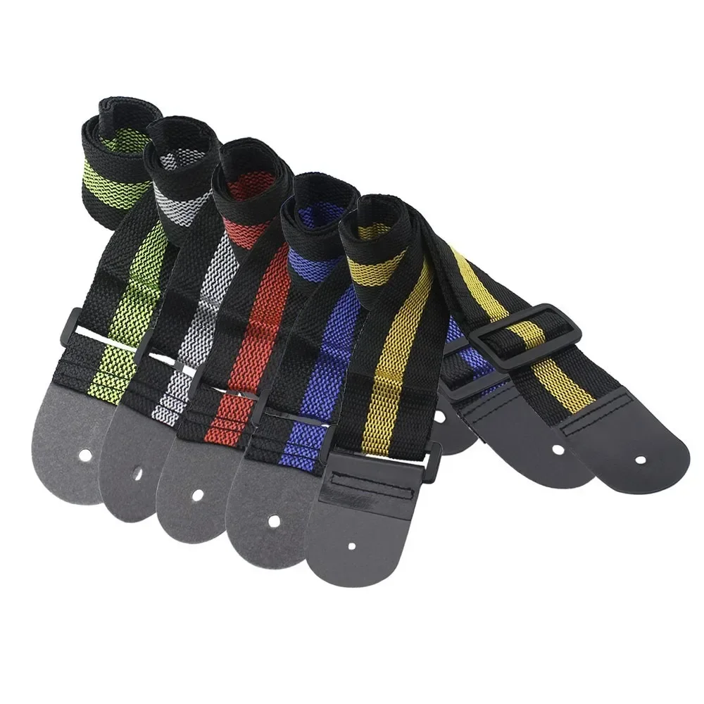 10-teiliger Gitarrengurt, bunter Streifengürtel, Nylongurt, Akustikgitarre, E-Bass, Universa-Schultergurte, Anfängerteile – Detail 4