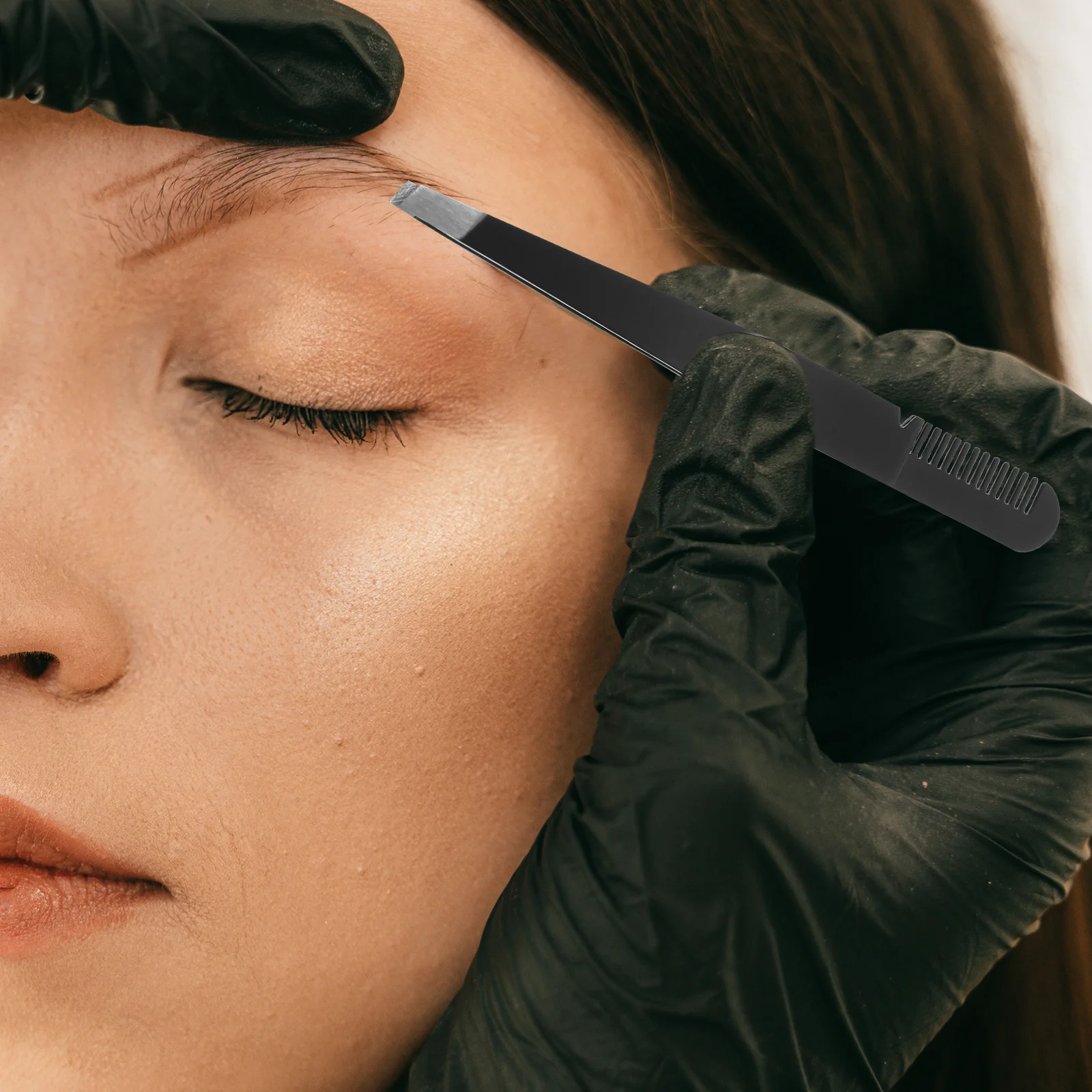 

3Pcs Stainless Steel Eyebrow Shaper Comb 2 in 1 Dual Purpose Tweezer for Grooming Brows False Lash Application Double Eyelid