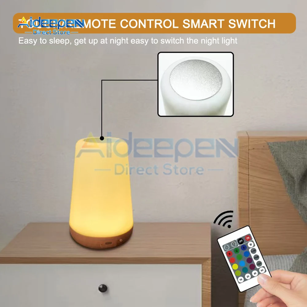 Table Lamp Bedside Lamp For Bedroom 13 Color Changing Touch Night Light RGB Remote Dimmable USB Rechargeable Portable Room Light