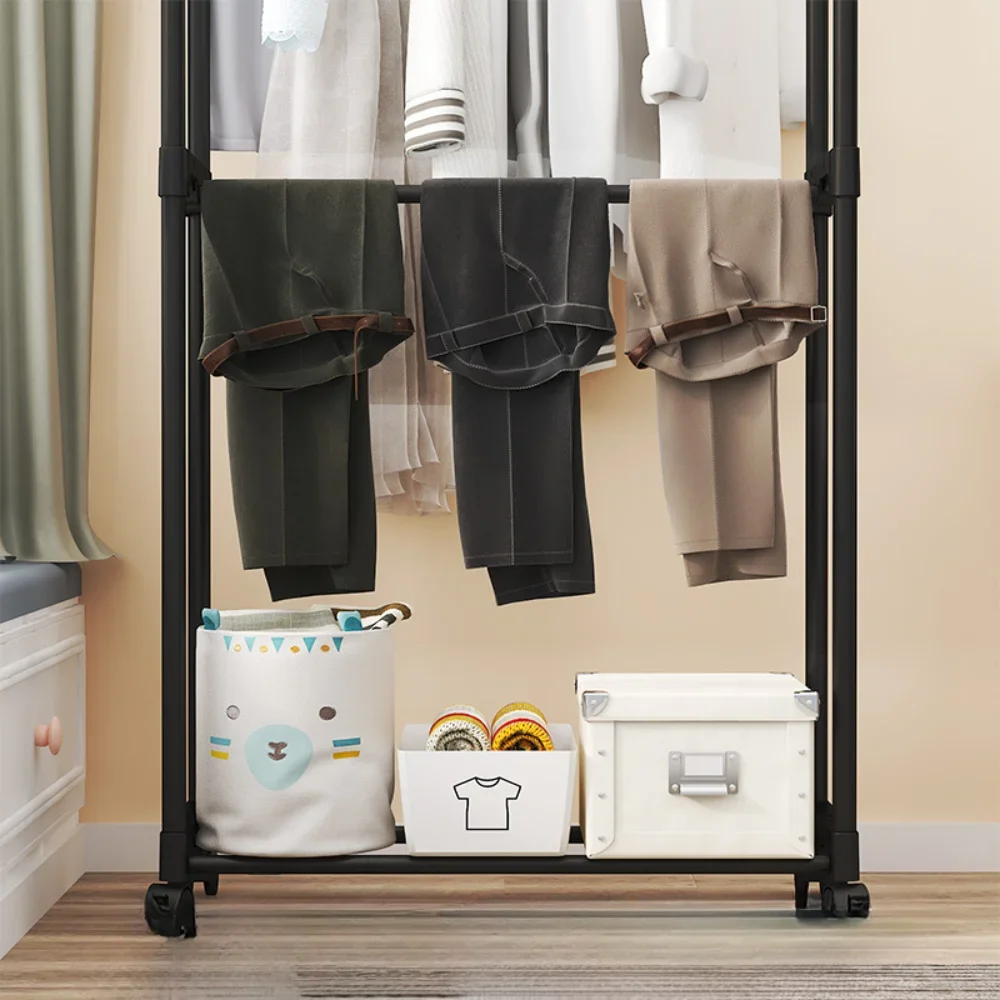 Double Rod Clothes Rack with Wheels Home Floor Standing Clothes Hanger Multifunctional Hanger Space Saving Storage Clothes Rack image 3