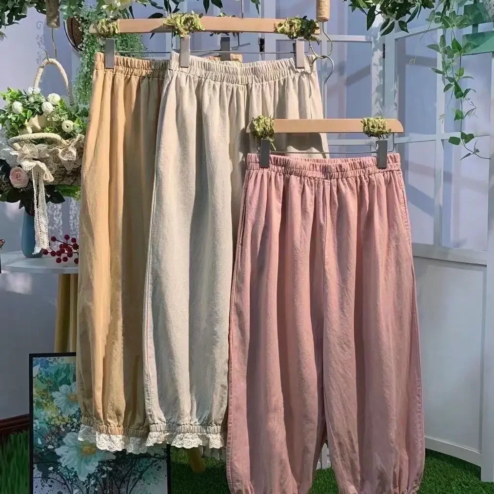 Corduroy Vintage Wide Leg Pants Sweet Spring Casual Loose Cute Trousers Solid Slim Kawaii Girls Adjustable Elastic Trousers