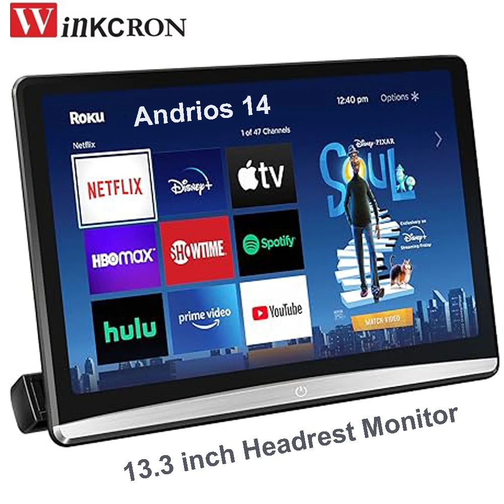 أفضل شاشة مسند رأس للسيارة IPS مقاس 13.3 بوصة تعمل بنظام أندرويد 14 كمبيوتر لوحي 4K HDMI 2G + 32GB ROM لعبة التحكم عن بعد HDMI IR AV FM USB APP