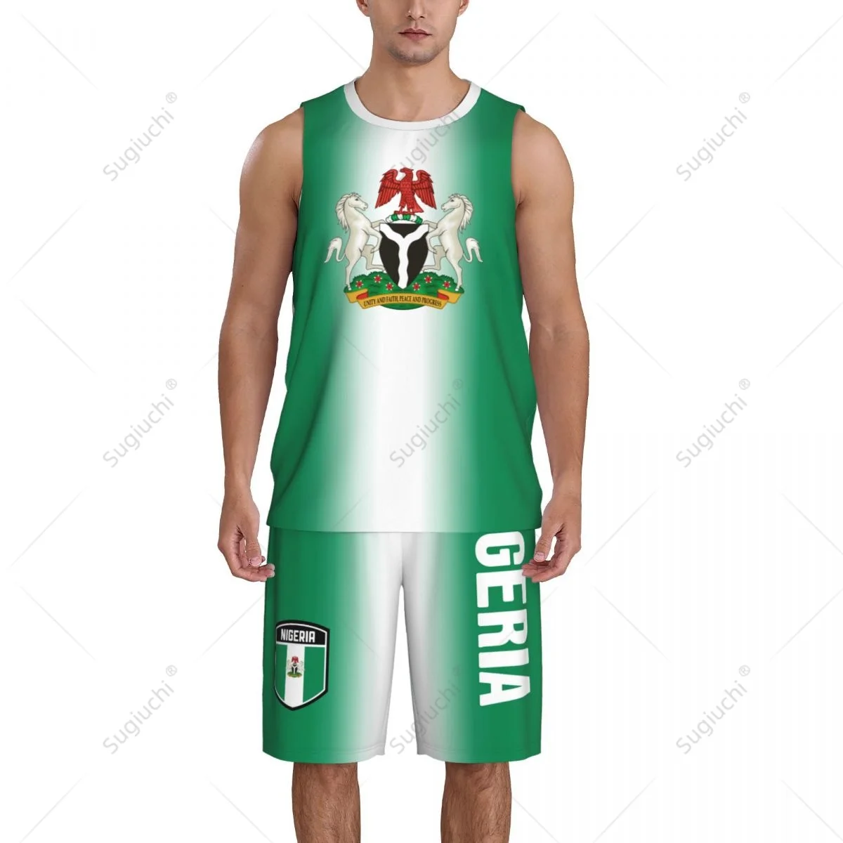 Obrázek 5: Muži nigérie standarta basketbal sada pletivo košile & kalhot bez rukávů exkluzivní team-up nestandartní jméno nunber unisex