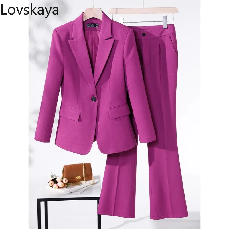 Business Work Wear 2 Piece Set Purple Blue Red Black Long Sleeve Blazer And Trouser Women Pant Suit Formal