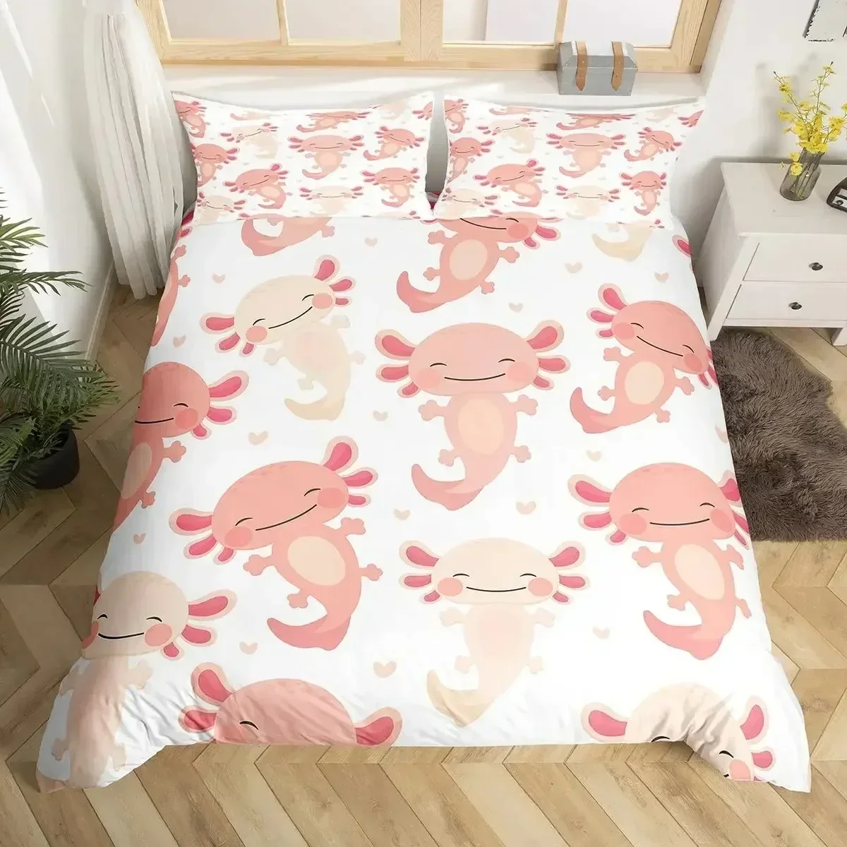 

3D Axolotl Duvet Cover Set KingQueen Size New Kids Girls Boys Cute Rainbow Sea Wildlife Animal Reptile Polyester Bedding Set
