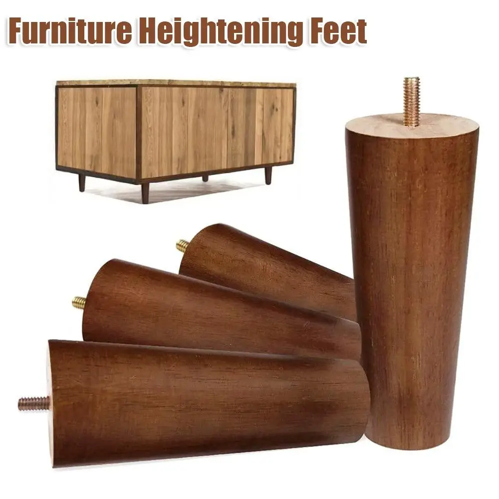 

8/10/12/15/20cm Durable Solid Wood Furniture Legs Conical Universal Sofa Legs with Iron Sheet Chair Replacement Feet
