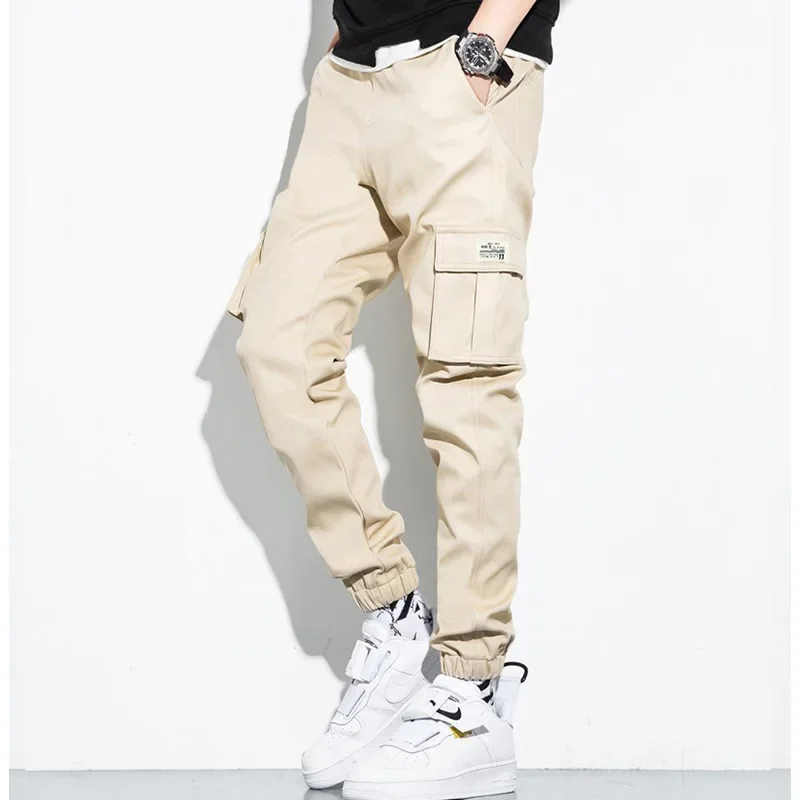 Spring/Summer Men's Cotton Cargo Pants Plus Size Sports Drawstring Cargo Pants Fashion Casual Men's Jogging Pants Bermuda Men's