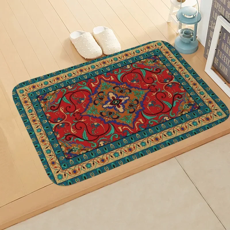 Persian Geometric Pattern Ethnic Style Flannel Bathroom Non-silp Doormat Suitable for Livingroom Entrance Decorate Accessory Pad