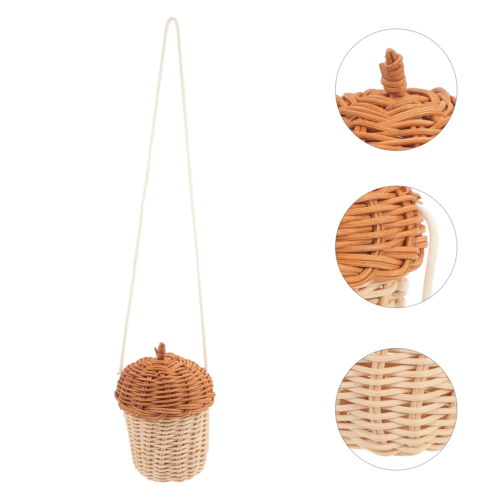 

Pine Cone Handwoven Storage Basket For Kids Crossbody Beach Photo Prop Portable Small Shoulder Woven Basket Shaped Rattan Pine